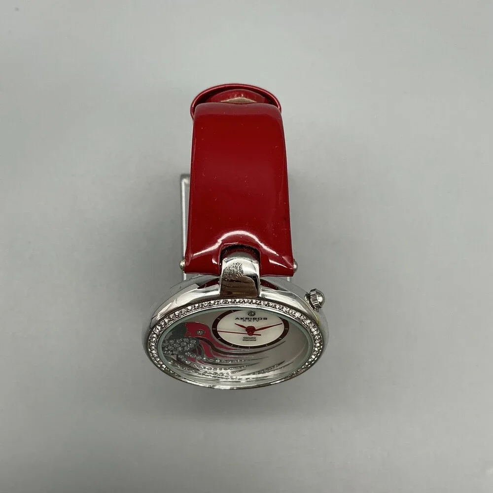Akribos XXIV Womens Watch 40mm MOP Dial Red Leather Diamond New Battery